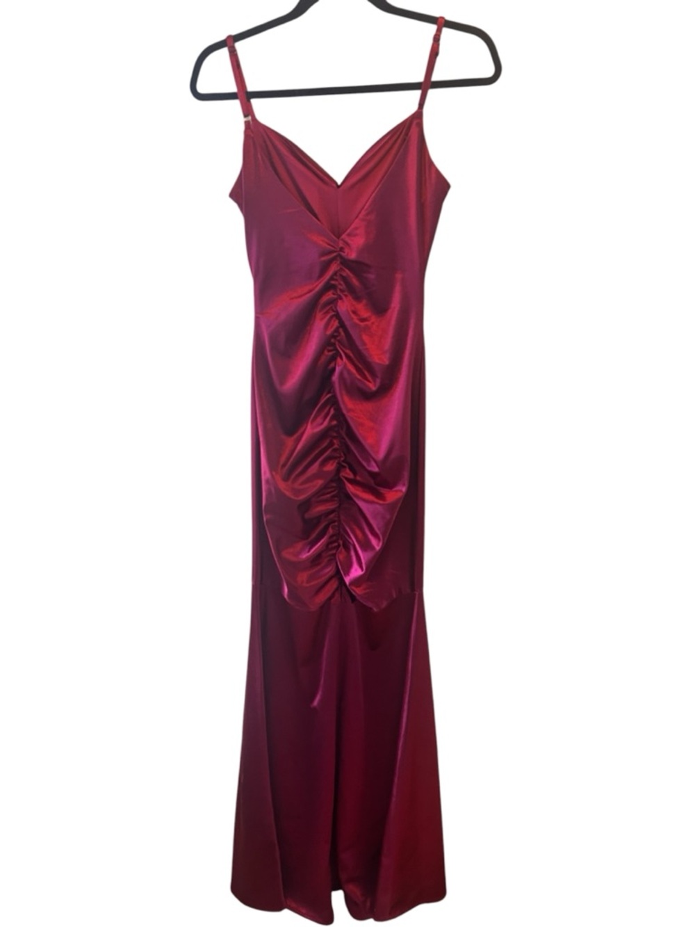 BCX Satin Ruched Slip Maxi Dress - Burgundy
